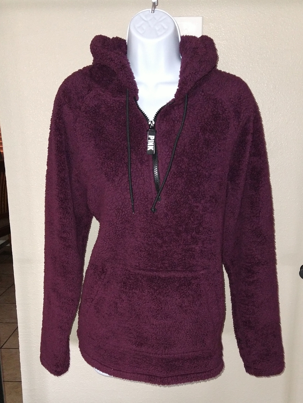 PINK Victoria's Secret Plush Half-Zip Hoodie in Deep Plum